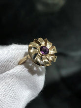 LIV 14k Yellow Gold Round Cut Purple Amethyst Vintage Halo Band Ring Size 6.25 Gift