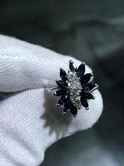 LIV 14k White Gold Diamonds & Blue Sapphire Cocktail Design Vintage Band Ring Size 6