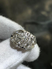 LIV 14k White Gold & Diamonds Pave Natural Diamond Cable Design EW Monogram Ring Sz7