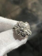 LIV 14k White Gold & Natural Diamonds Vintage Halo Baguette Band Ring Sz 6.5 Gift