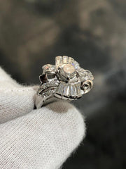 LIV 14k White Gold & Natural Diamonds Vintage Halo Baguette Band Ring Sz 6.5 Gift