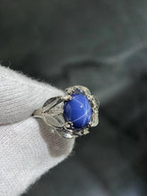 LIV 14k White Gold & Diamonds Blue Star Sapphire Halo Design Band Ring Sz 6 Gift