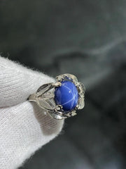 LIV 14k White Gold & Diamonds Blue Star Sapphire Halo Design Band Ring Sz 6 Gift