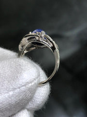 LIV 14k White Gold & Diamonds Blue Star Sapphire Halo Design Band Ring Sz 6 Gift