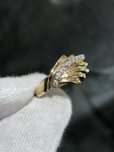 LIV 14k Yellow Gold & Natural Diamonds Wave Design Hand Made Band Ring Sz 7 Gift