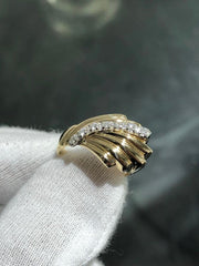 LIV 14k Yellow Gold & Natural Diamonds Wave Design Hand Made Band Ring Sz 7 Gift