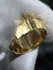 LIV 14k Yellow Gold Diamond Cut 10mm Wide Vintage Hand Made Band Halo Ring Sz 6.5