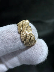 LIV 14k Yellow Gold Diamond Cut 10mm Wide Vintage Cigar Band Wave Halo Ring Sz 6.5