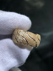 LIV 14k Yellow Gold Diamond Cut 10mm Wide Vintage Cigar Band Wave Halo Ring Sz 6.5