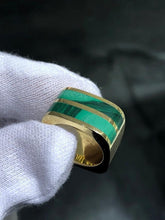 LIV 18k Yellow Gold Reversible Cigar Band Tiger Eye Green Onyx Stone Wide Ring Sz6.5