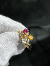LIV 14k Yellow Gold Colorstone Design Floral Vintage Band Halo Ring Size 7 Gift