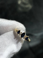 LIV 14k Yellow Gold Diamonds Blue Sapphire Marquise Vintage Halo Band Ring Size 6.75