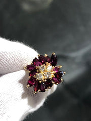 LIV 14k Yellow Gold Diamonds & Red Ruby Marquise Vintage Halo Cocktail Ring Sz 6.5
