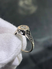 LIV 14k White Gold & Diamond Round Cut 0.10ct tw Vintage Halo Band Ring Size 5.5