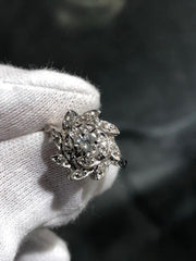 LIV 14k White Gold & Diamonds Round Cut Flower Design Vintage Halo Band Ring Size 6
