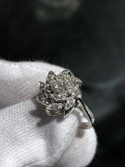 LIV 14k White Gold & Diamonds Round Cut Flower Design Vintage Halo Band Ring Size 6