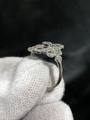 LIV 14k White Gold & Diamonds Pave Rectangular Vintage Halo Band Ring Size 5.5 Gift