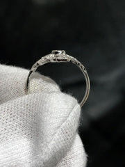 LIV 14k White Gold & Diamonds Pave Rectangular Vintage Halo Band Ring Size 5.5 Gift