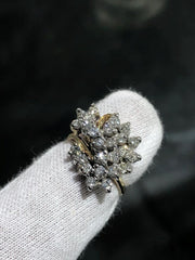 LIV 14k White Gold & Diamond Round Cut Cluster 1.26ct Vintage Halo Band Ring Size 6