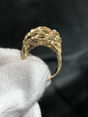 LIV 14k Yellow Gold Diamond Cut Large Dome Vintage Halo Band Ring Size 5.5 Gift