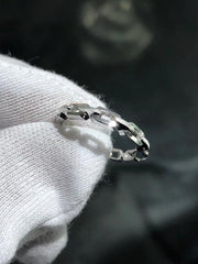 LIV 14k White Gold Link Cable Design Round Halo Band Ring Size 6 Gift 2.6 Grams