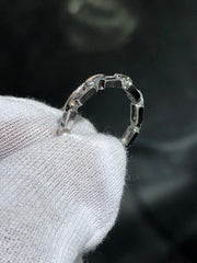 LIV 14k White Gold Link Cable Design Round Halo Band Ring Size 6 Gift 2.6 Grams