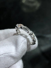 LIV 14k White Gold Link Cable Design Round Halo Band Ring Size 6 Gift 2.6 Grams
