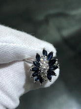 LIV 14k White Gold Diamonds & Blue Sapphire Cocktail Design Vintage Band Ring Size 6