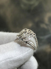 LIV 14k White Gold & Diamonds Pave Natural Diamond Cable Design EW Monogram Ring Sz7