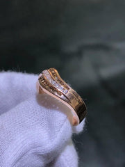 LIV 14k Solid Rose Gold Natural White & Champagne Diamonds Swirl Band Ring Size 7.5