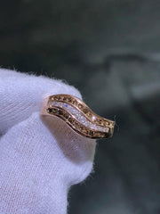 LIV 14k Solid Rose Gold Natural White & Champagne Diamonds Swirl Band Ring Size 7.5