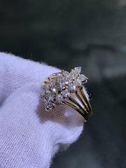 LIV 14k Solid Yellow Gold Prong Set Natural White Diamond 1.04ct tw Cluster Ring Size 6