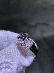 LIV 14k Solid White Gold Black & White Natural Diamonds Ribbon Design Band Ring Size 6