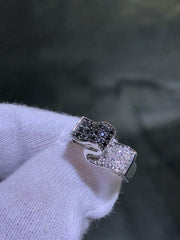 LIV 14k Solid White Gold Black & White Natural Diamonds Ribbon Design Band Ring Size 6