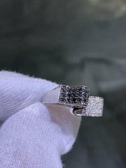 LIV 14k Solid White Gold Black & White Natural Diamonds Ribbon Design Band Ring Size 6
