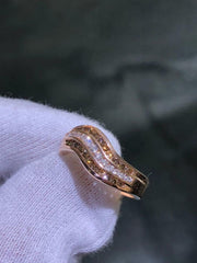 LIV 14k Solid Rose Gold Natural White & Champagne Diamonds Swirl Band Ring Size 7.5