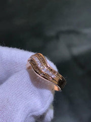 LIV 14k Solid Rose Gold Natural White & Champagne Diamonds Swirl Band Ring Size 7.5