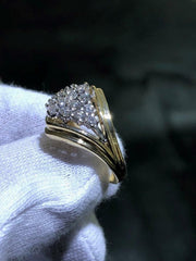 LIV 14k Solid Yellow Gold Prong Set Natural White Diamond 1.20ct tw Cluster Ring Size 6