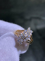 LIV 14k Solid Yellow Gold Prong Set Natural White Diamond 1.04ct tw Cluster Ring Size 6