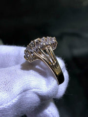 LIV 14k Solid Yellow Gold Prong Set Natural White Diamond 1.04ct tw Cluster Ring Size 6