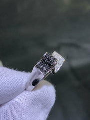 LIV 14k Solid White Gold Black & White Natural Diamonds Ribbon Design Band Ring Size 6