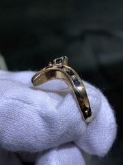 LIV 14k Solid Yellow Gold Round Diamonds & Blue Sapphire Vintage Band Ring Size 7