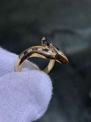 LIV 14k Solid Yellow Gold Round Diamonds & Blue Sapphire Vintage Band Ring Size 7