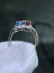 LIV 14k Solid White Gold Diamonds & Multi Gemstone Flower Design Halo Ring Size 4.75
