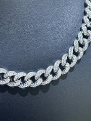 LIV Platinum Sterling Silver Miami Cuban Baguette White Sapphire Tennis Necklace 16"