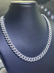 LIV Platinum Sterling Silver Miami Cuban Simulated White Sapphire Tennis Necklace 18"
