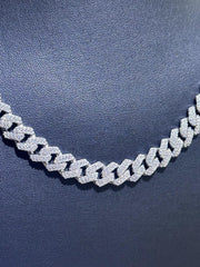 LIV Platinum Sterling Silver Miami Cuban Simulated White Sapphire Tennis Necklace 18"