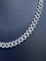 LIV Platinum Sterling Silver Miami Cuban Simulated White Sapphire Tennis Necklace 18"