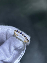 LIV 14k Yellow Gold & Natural Diamonds Blue Sapphire Thin Halo Design Band Ring Sz 7