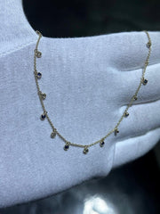 LIV 14k Yellow Gold & Natural Diamonds Blue Sapphires Halo Drop Dangle Necklace Gift